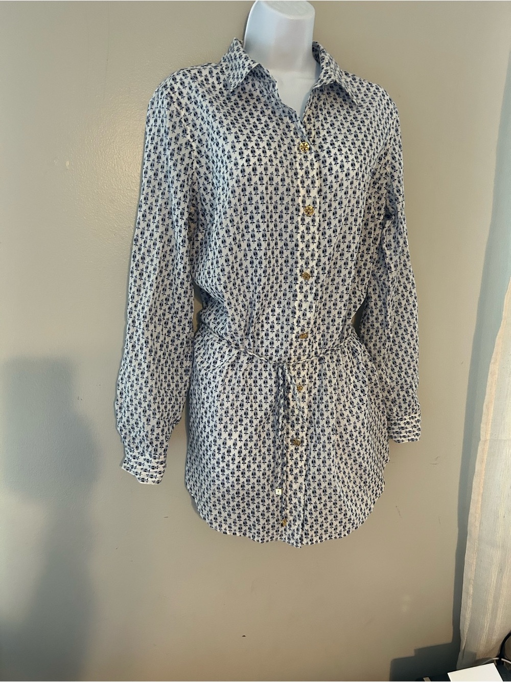 Tory Burch White tunic with Navy Floral Print